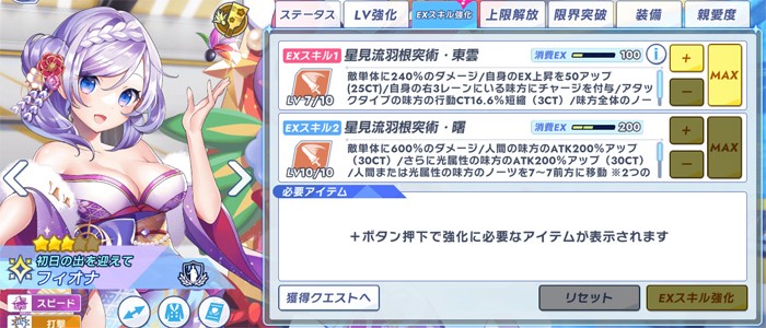 正月フィオナのステータス画面。