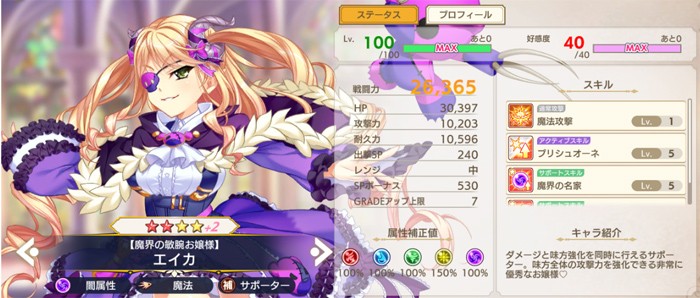 エイカのアクティブスキルとサポートスキルの性能解説図